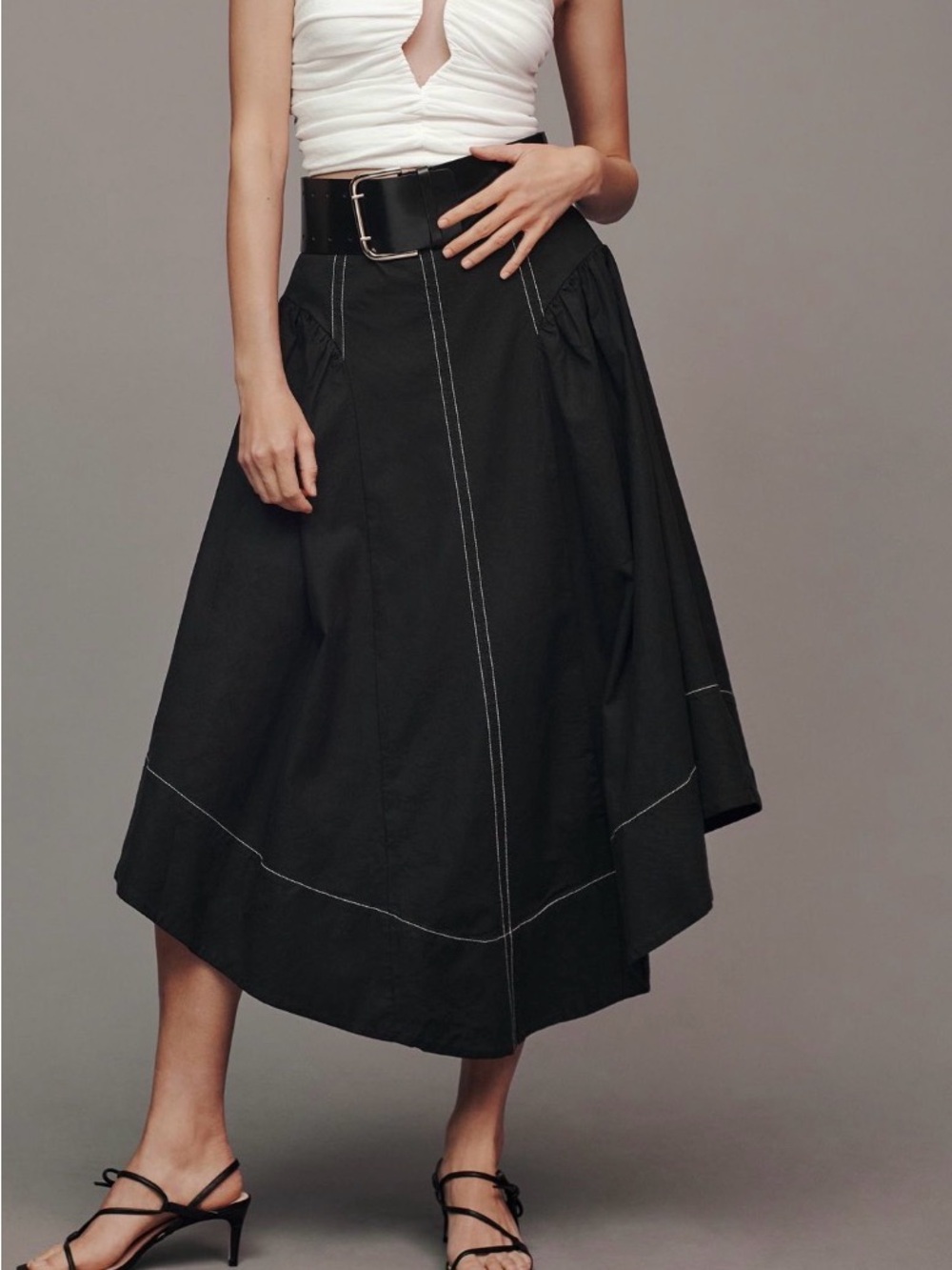 Anthropologie Linen Curved-Hem Midi Skirt , Size L